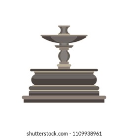 Vintage flat icon tiered isolated fountain on white background. Decor element for landscape design of square or park. Vector cartoon illustration.