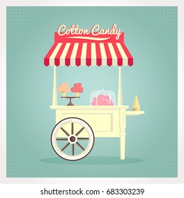 Vintage flat illustration of a cotton candy cart.