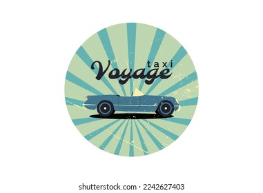 Vintage flat illustration icon with vintage retro caravan car. Flat style vector illustration. Retro, vintage style. Vector design. 