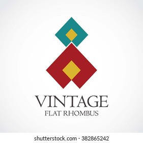 Vintage flat of old rhombus abstract vector and logo design or template square decorative business icon of company company identity symbol concept