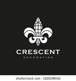 vintage fleur de lis crescent decoration illustration logo design vector template business company