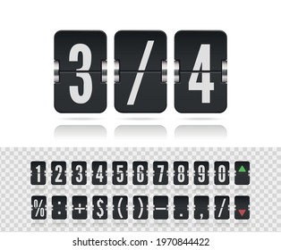 Vintage Floating Symbols For Time Meter Vector Template. Flip Numbers And Symbols Font For Information Web Page Or Time Counter. Analog Countdown Number Font.