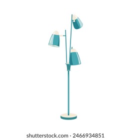 Vintage floor lamp with three lampshade on stand vector illustration isolated on white background