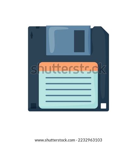 Vintage floppy disk flat vector illustration. Retro electronic device of 80s or 90s, disk isolated on white background. Music, technology concept