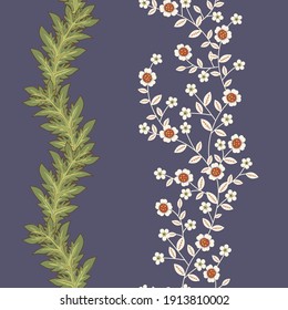 Vintage Flora Acanthus Leaves Vector Seamless Vertical Borders Set