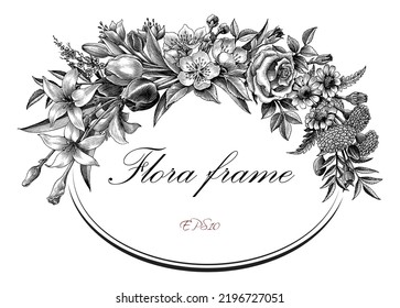 Vintage flora frame hand draw engraving style