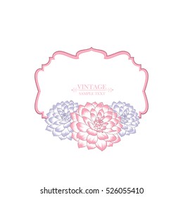 Vintage floral abstract hand drawn frame with flowers dahlias. Element for design. Vector illustration.