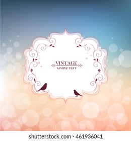 Vintage floral abstract hand-drawn frame with birds. Element for design. Vector illustration.