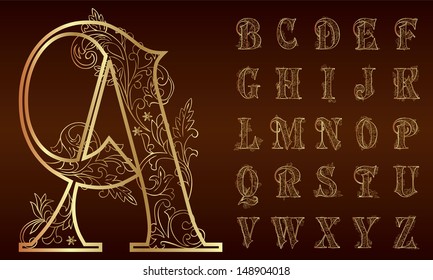 Vintage Floral Alphabet Set. Vector illustration  