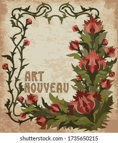 Vintage floral art nouveau frame, vector illustration