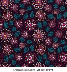 Vintage floral art seamless pattern. Vector illustration for print, fabric, cover, packaging, interior decor, blog decoration and other your projects.