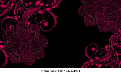 Vintage floral background. Beautiful frame with flowers dahlia. Element for design.