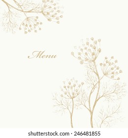 Vintage floral background. Beautiful invitation, menu or recipe card with dill