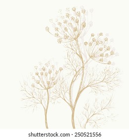 Vintage floral background. Beautiful invitation, menu or recipe card with dill