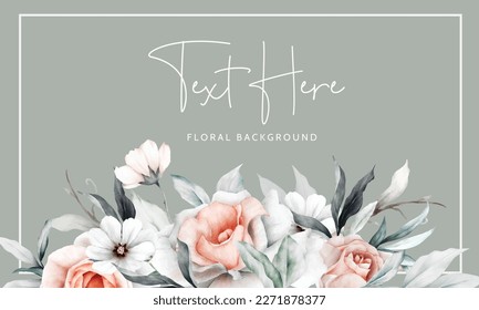 vintage floral background of beige roses with leaves and flowers