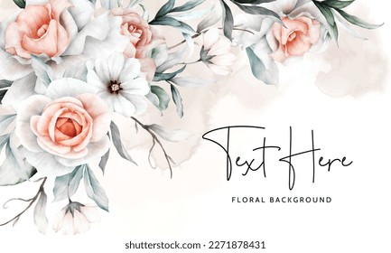 vintage floral background of beige roses with leaves and flowers