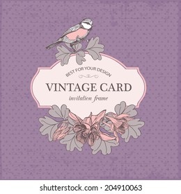 Vintage floral background with bird and place for text.