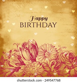 Vintage floral background, birthday card