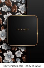 Vintage Floral Background Black and Gold Vertical Design, Hand Drawn Luxury Space for Branding or Custom Text, Perfect for Ads, Website, Card, Banner and Menu Cover