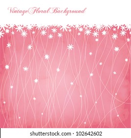 Vintage Floral Background and Floral Border in faded rose color and white