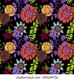 Vintage floral background, creative flowers, fashion seamless pattern, colorful classic vector wallpaper, abstract wrapping, rich, beautiful ornament, retro style swatch fabric, artistic decor