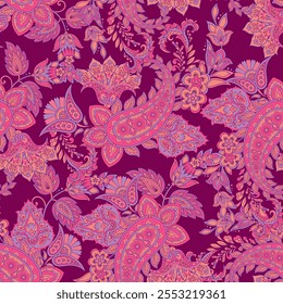 Fundo floral vintage. Padrão de vetor sem costura paisley Damask