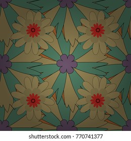 Vintage floral background. Flowers pattern with small brown, green and beige flowers. Ditsy style. Seamless vector pattern for design and fashion prints.