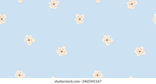 Vintage floral background with ivory flowers on blue background. Seamless pattern for design and fashion prints.Stock vector illustration.