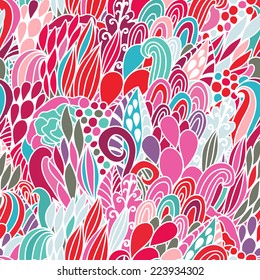 Vintage floral background made of leafs, flowers, drops and roses. Seamless pattern can be used for wallpapers, pattern fills, web page backgrounds,surface textures. Gorgeous seamless texture