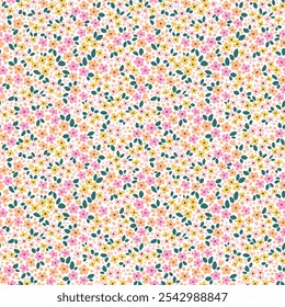 Fundo floral vintage. Padrão floral com flores pastel pálidas em um fundo branco. Padrão perfeito para impressões de design e moda. Estilo Ditsy. Ilustração do vetor de estoque.