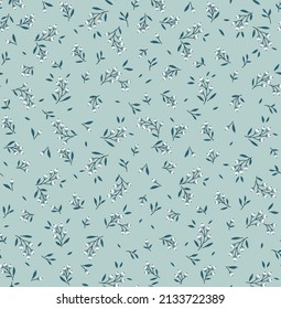 Fondo floral vintage. Patrón floral con una pequeña rama blanca con bayas sobre un fondo azul claro. Patrón sin inconvenientes para el diseño y las impresiones de moda. Estilo marrón. Ilustración vectorial de material.