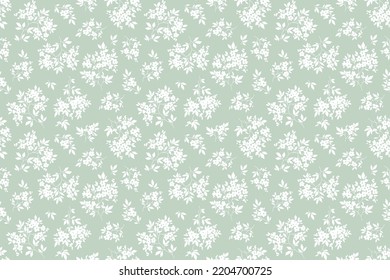 Vintage floral background. Floral pattern with small white flowers on a light blue background. Seamless pattern for design and fashion prints. Ditsy style. Stock vector illustration.