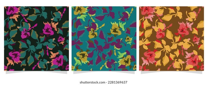 Vintage floral background. Floral pattern with small colorful flowers on a black background. Seamless pattern for design and fashion prints.