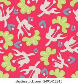 Vintage floral background. Floral pattern with small bright orange flowers on a coral background. Seamless pattern for design and fashion prints.