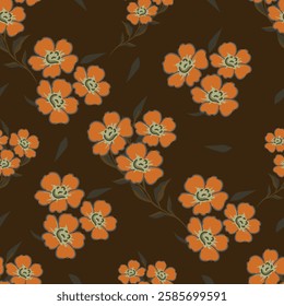 Vintage floral background. Floral pattern with small colorful flowers on a dark blue background. Seamless pattern for design and fashion prints. Ditsy style. Stock vector illustration.