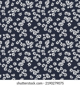 Vintage floral background. Floral pattern with white chamomile on a dark blue background. Seamless pattern for design and fashion prints. Liberty style. Stock vector illustration.