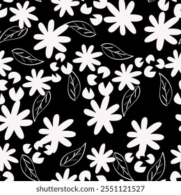 Fundo floral vintage. Padrão floral com flores brancas e pequenas laranja em um fundo azul escuro. Padrão perfeito para impressões de design e moda. Ilustração do vetor de estoque.