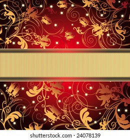 Vintage floral background Red and Gold