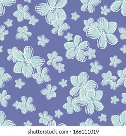 Vintage floral background, retro seamless pattern, beautiful blue flowers, vector wallpaper, fashion fabric and wrapping, swatch fabric for design