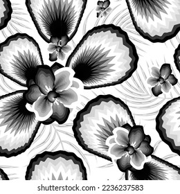 vintage floral background seamless pattern with monochromatic tropical palm leaves and plant foliage on white background. Floral background. Exotic wallpaper. Summer design. autumn background. texture