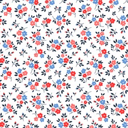 Vintage Floral Background. Seamless Vector Pattern For Design And Fashion Prints. Flowers Pattern With Small Red And Blue Flowers On A White Background. Ditsy Style.