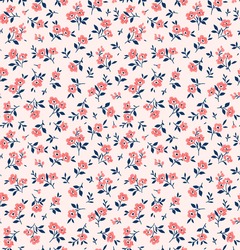 Vintage Floral Background. Seamless Vector Pattern For Design And Fashion Prints. Flowers Pattern With Small Pink Flowers On A Light Beige Background. Ditsy Style. Stock Vector.