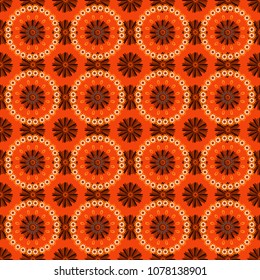 Vintage floral background. Seamless vector pattern for design and fashion prints. Flowers pattern with small orange, red and brown flowers. Ditsy style.