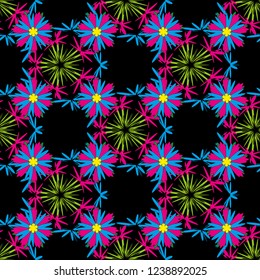Vintage floral background. Seamless vector pattern for design and fashion prints. Ditsy style. Flowers pattern with small black, blue and magenta flowers.