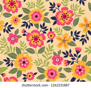 Vintage floral background. Seamless vector pattern for design and fashion prints. Flowers pattern with small colorful flowers on a light background. Ditsy style. 