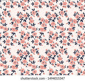 Vintage floral background. Seamless vector pattern for design and fashion prints. Flowers pattern with small pink flowers on a white background. Ditsy style.