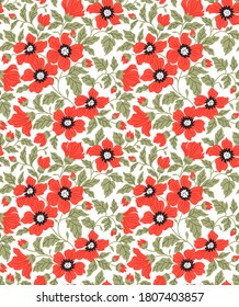 Fondo floral vintage. Patrón vectorial transparente para el diseño y las impresiones de moda. Patrón floral con flores rojas sobre un fondo blanco. Estilo de la libertad.