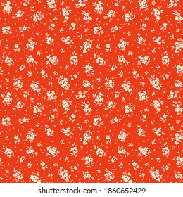 Fondo floral vintage. Patrón vectorial transparente para el diseño y las impresiones de moda. Flores con flores blancas pequeñas sobre un fondo naranja. Estilo marrón. Vector de material.