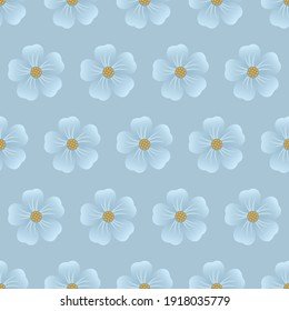 Vintage floral background. Seamless vector template for design and fashion prints. Flower pattern with blue flowers on a light blue background.
