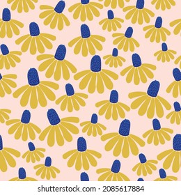 Vintage floral background. Seamless vector pattern for design and fashion prints. Floral pattern with yellow flowers on a light pink background.